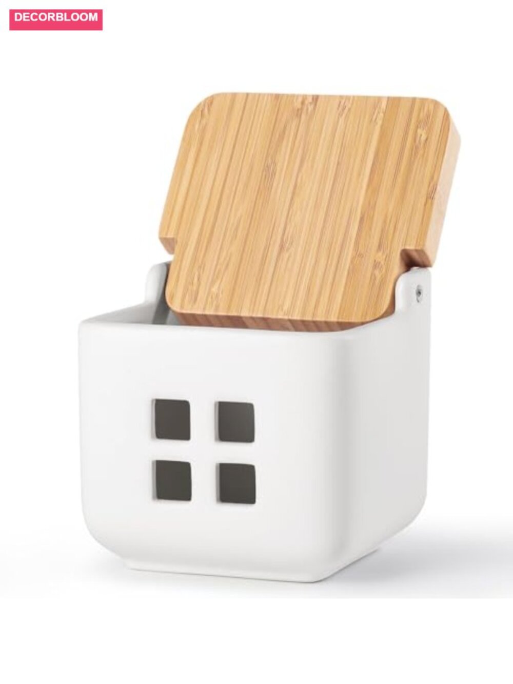 Ceramic Garlic Keeper with Wood Lid, Ventilated Storage Container for Counter